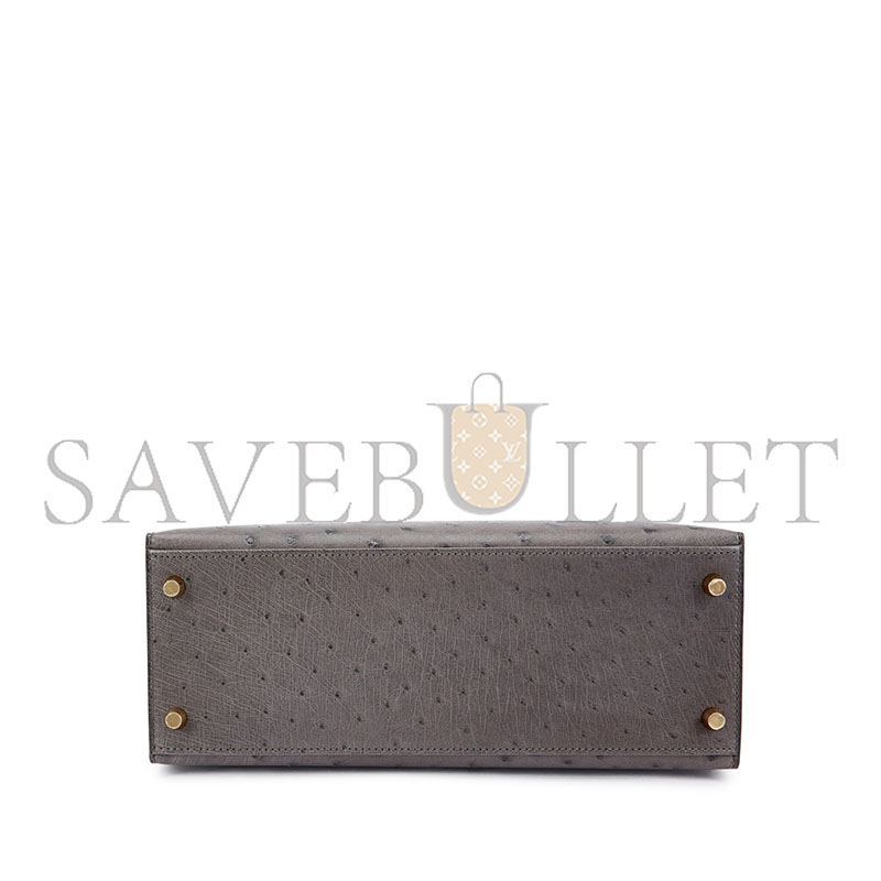 H**mes master ostrich kelly 25 pewter grey gold buckle (25*17*7cm)